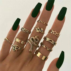 3/30$ 💖 New 11 Pcs Women Boho Gold Snake Ring Set